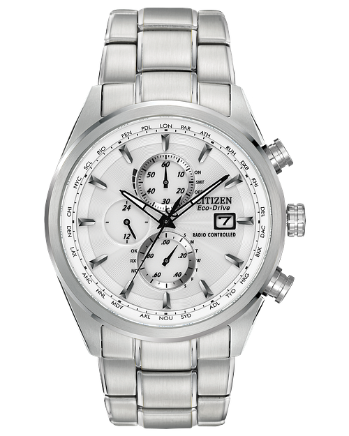 World Chronograph A T White Dial Stainless Steel Bracelet AT8010 58B CITIZEN